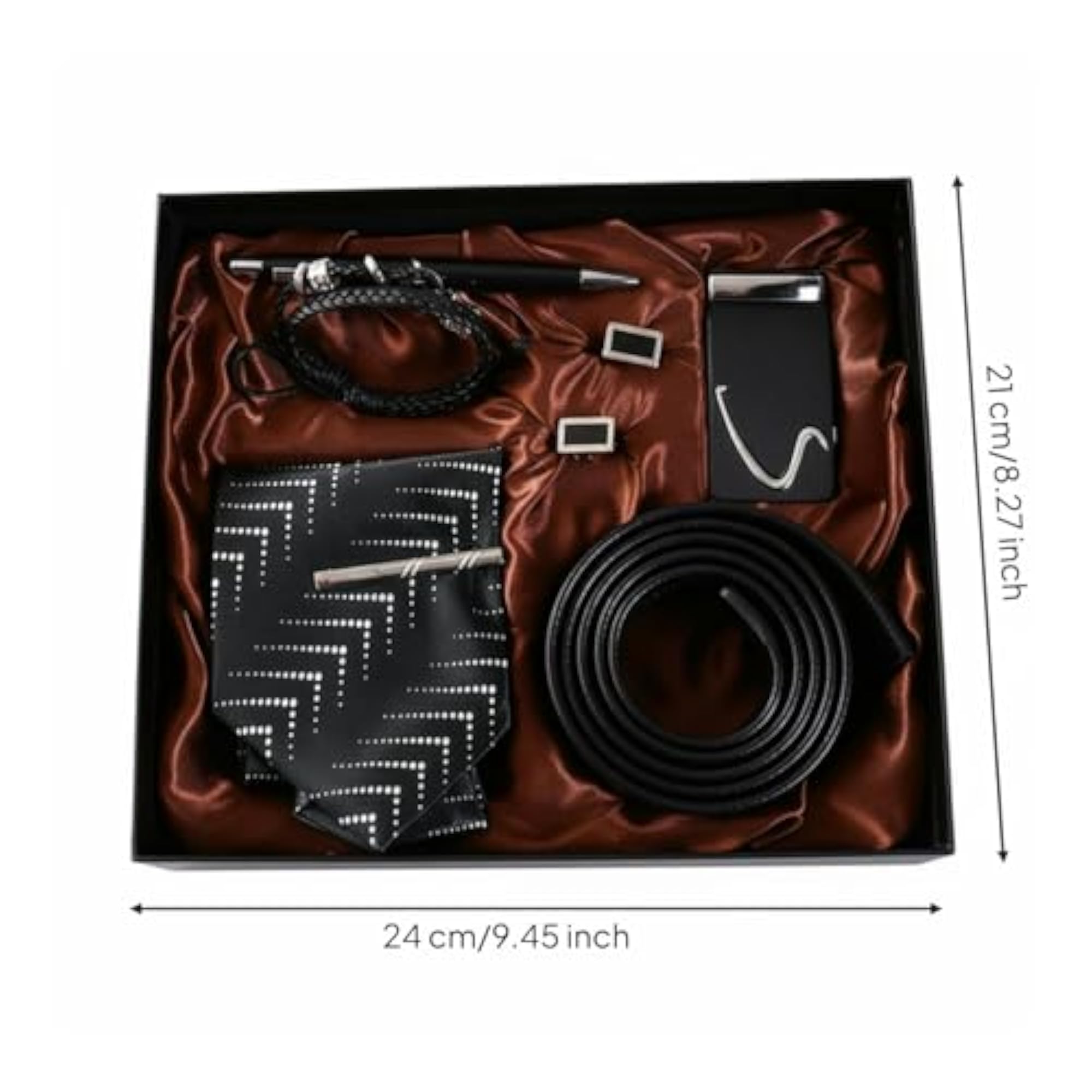 Cufflinks Belt Tie Set Solid Color Men's Belt and Tie Gift Box